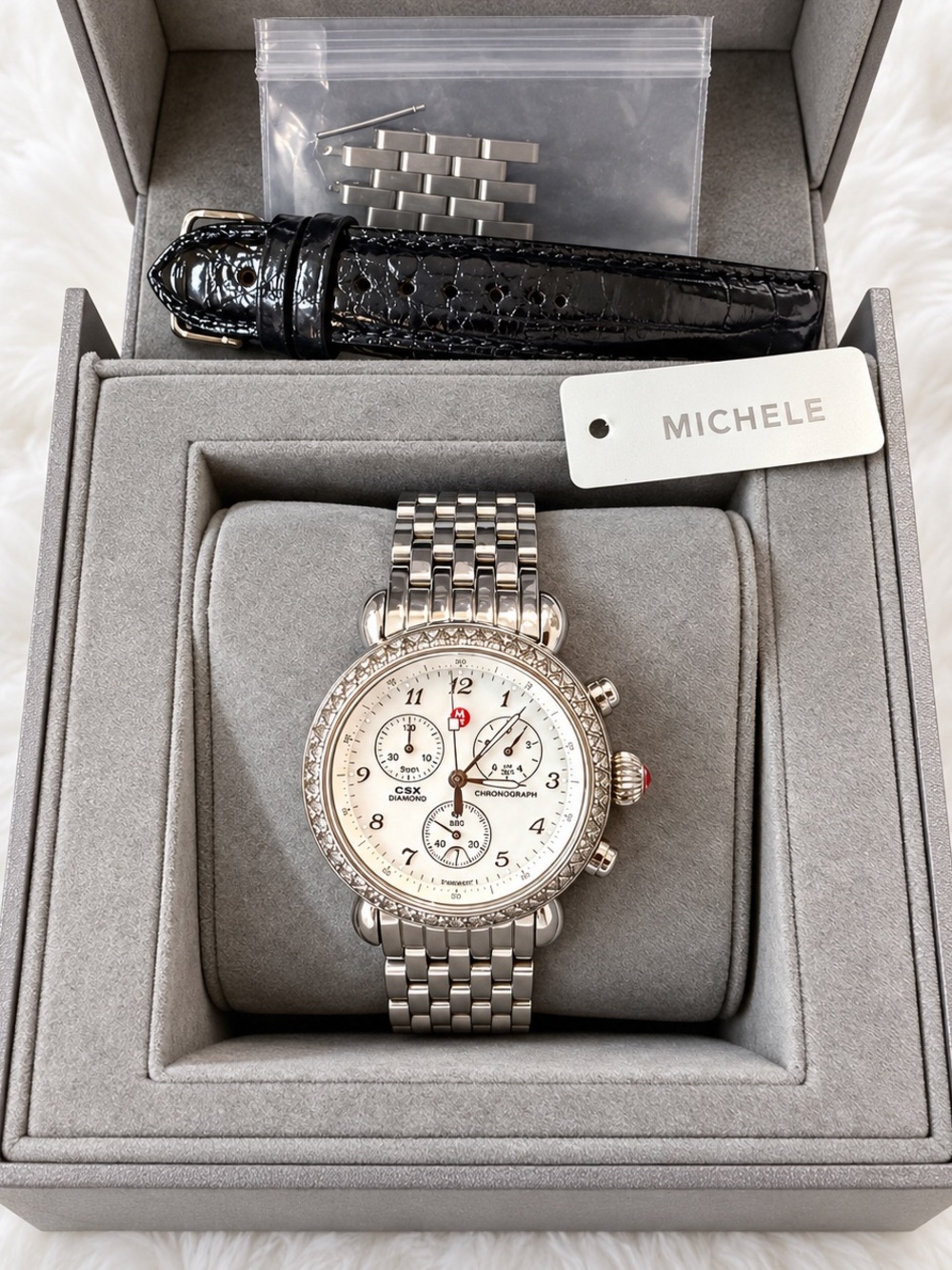 Michele CSX 36 Diamond Chronograph Watch with Mother of Pearl Dial